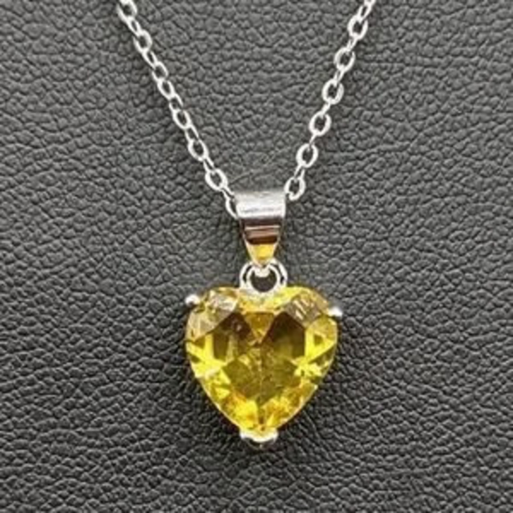 925 Silver Yellow Heart Necklace Summer Lab Yellow Topaz Women's Birthday Gift